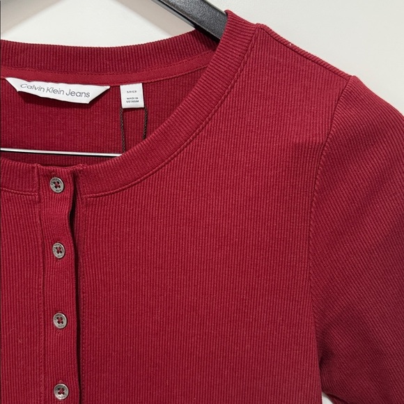 Calvin Klein Jeans Womens Ribbed Burgundy Midi Quarter Length Sleeve Dress Small - Picture 9 of 9